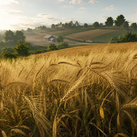 Barley crop in an original farming simulation scene