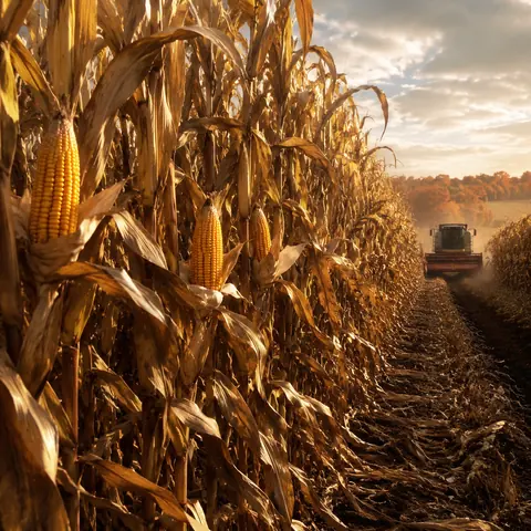 Corn crop in an original farming simulation scene