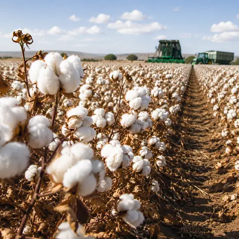 Cotton crop in an original farming simulation scene