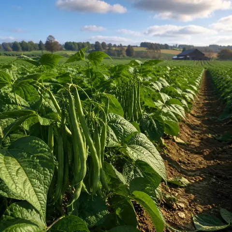 Green Beans crop in an original farming simulation scene