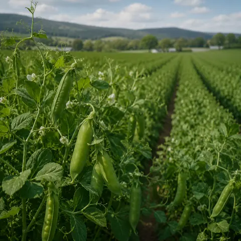 Peas crop in an original farming simulation scene