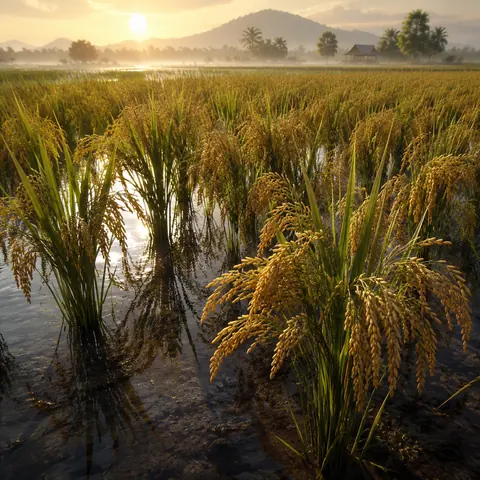 Rice crop in an original farming simulation scene