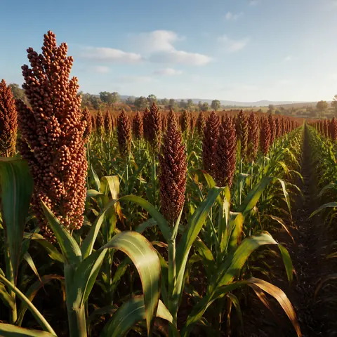 Sorghum crop in an original farming simulation scene