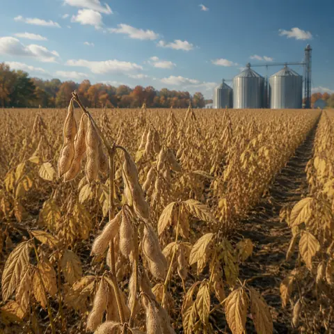Soybeans crop in an original farming simulation scene