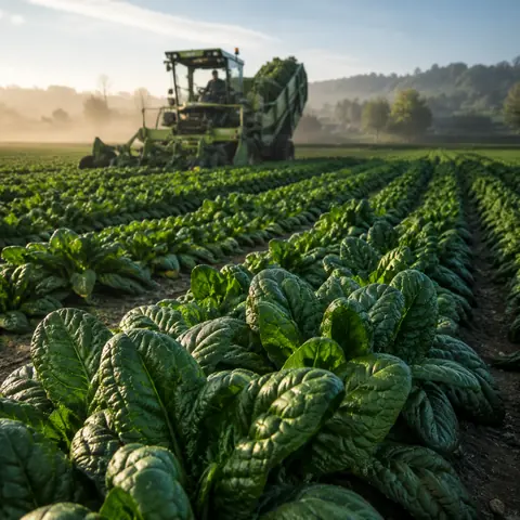 Spinach crop in an original farming simulation scene