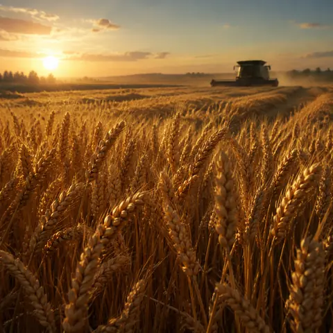 Wheat crop in an original farming simulation scene